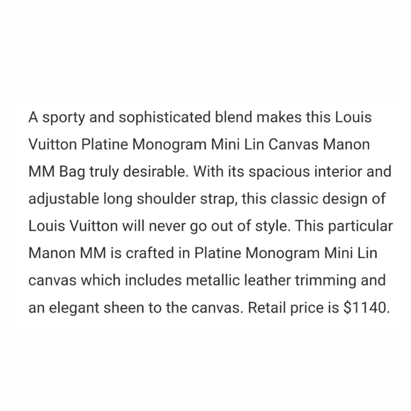 Auth Louis Vuitton Platine Monogram Mini Lin with metallic silver leather trim - Picture 7 of 10